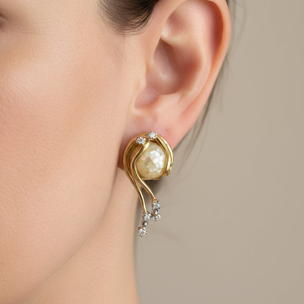 Vintage Italian 14K Gold Mosaic Pearl Diamond Earrings - Boylerpf