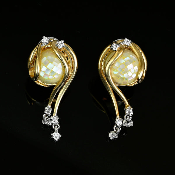 Vintage Italian 14K Gold Mosaic Pearl Diamond Earrings - Boylerpf
