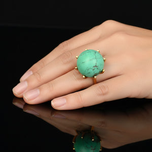 Vintage French 14K Gold Spinner Fidget Turquoise Ring - Boylerpf