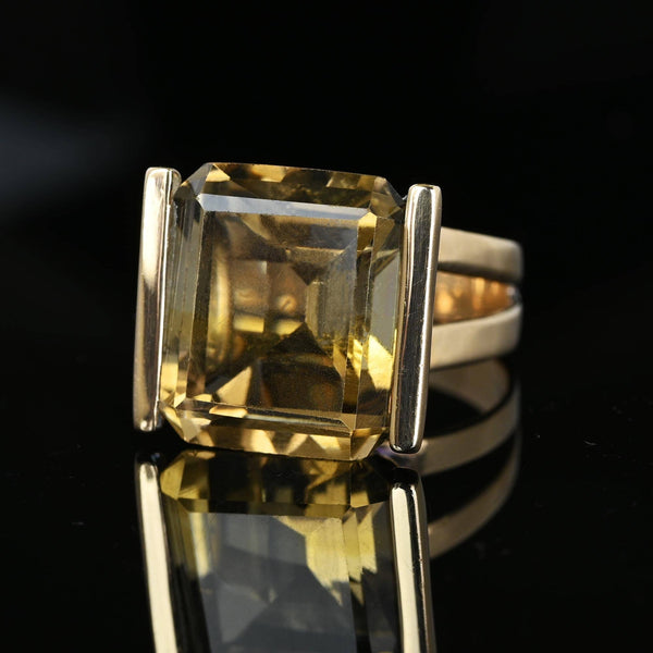 Vintage 14K Gold Step Cut 14.5 CTW Smoky Quartz Ring - Boylerpf