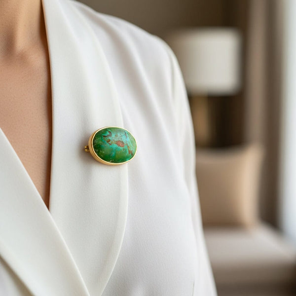 Antique Art Deco 14K Gold Turquoise Brooch