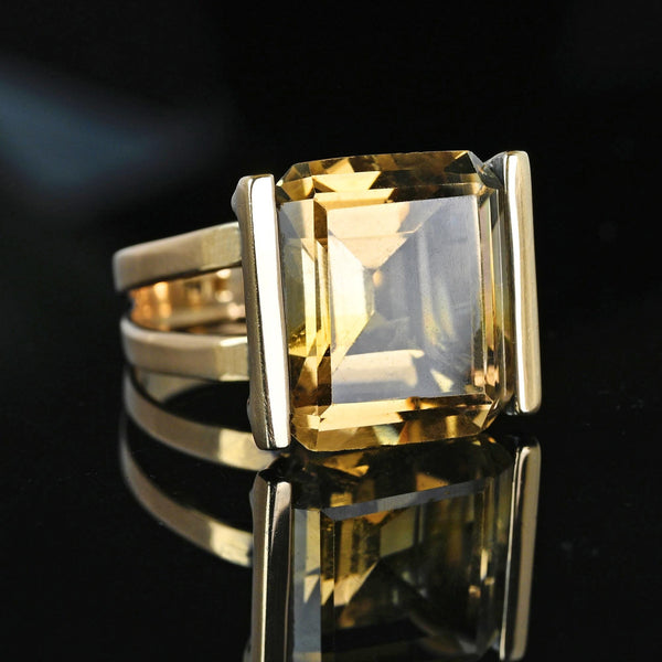 Vintage 14K Gold Step Cut 14.5 CTW Smoky Quartz Ring - Boylerpf