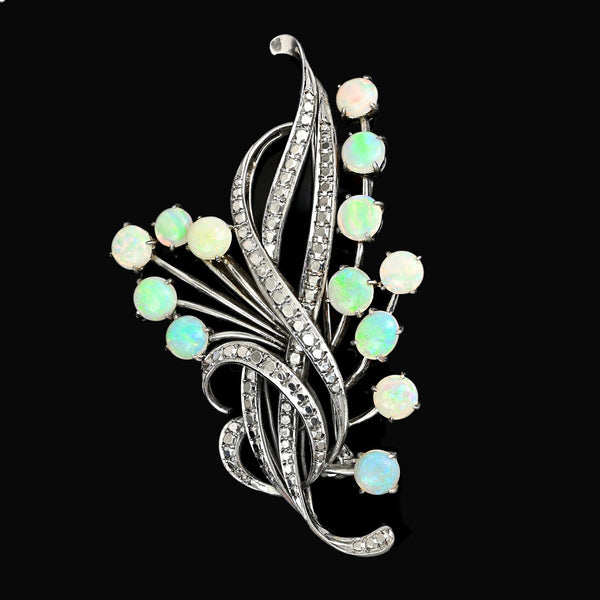 Art Deco Opal Brooch 9.5ct Floral Spray Antique Pin - Boylerpf