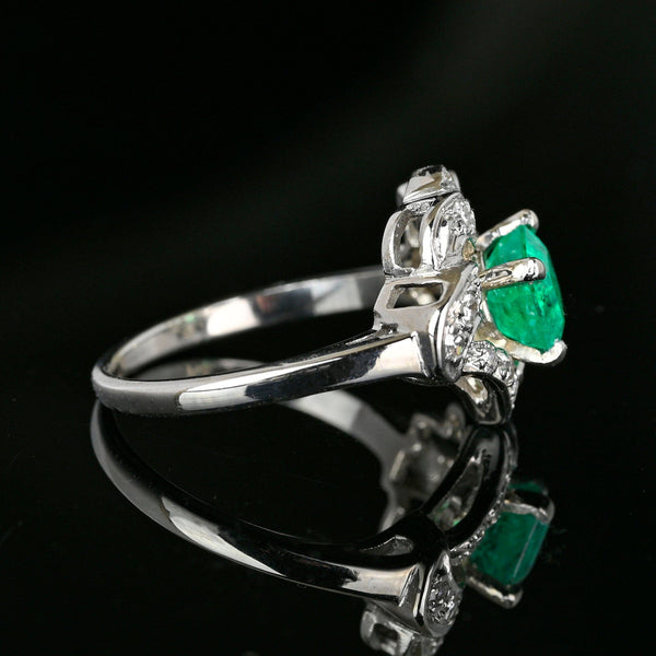 Art Deco 14K White Gold Diamond Emerald Ring - Boylerpf