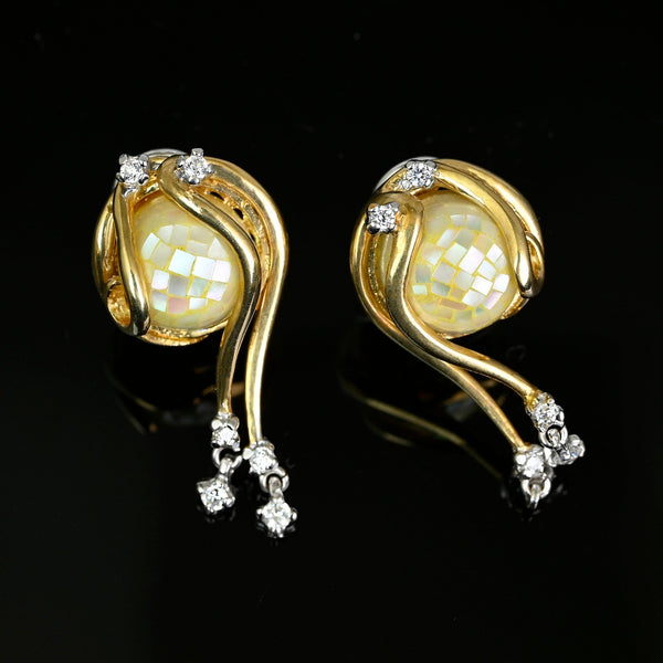 Vintage Italian 14K Gold Mosaic Pearl Diamond Earrings - Boylerpf