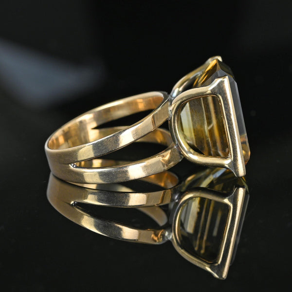 Vintage 14K Gold Step Cut 14.5 CTW Smoky Quartz Ring - Boylerpf