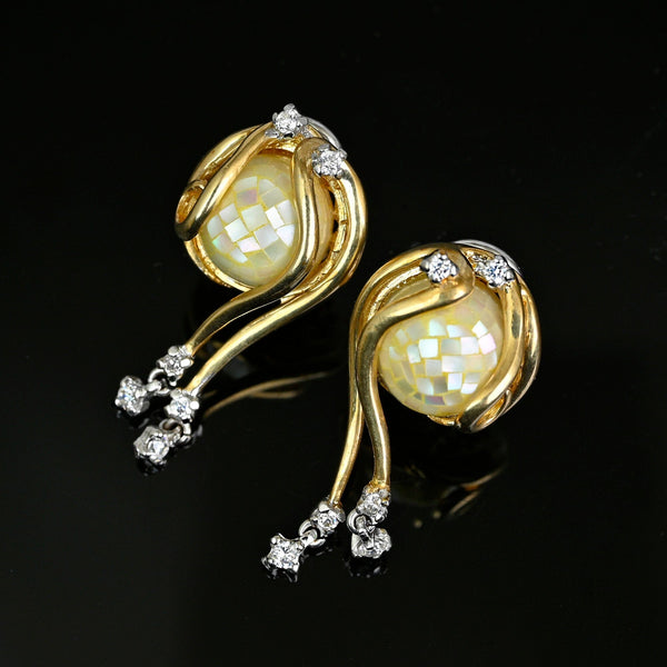 Vintage Italian 14K Gold Mosaic Pearl Diamond Earrings - Boylerpf
