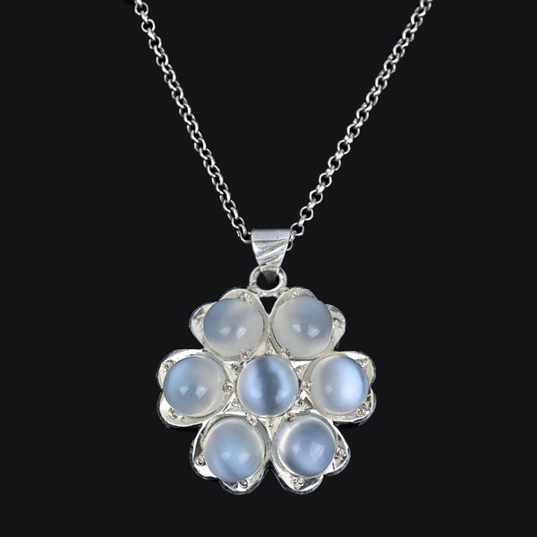 Vintage Sterling Silver Moonstone Pendant Blue Flash