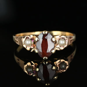 Antique Victorian 14K Gold Seed Pearl Garnet Ring - Boylerpf