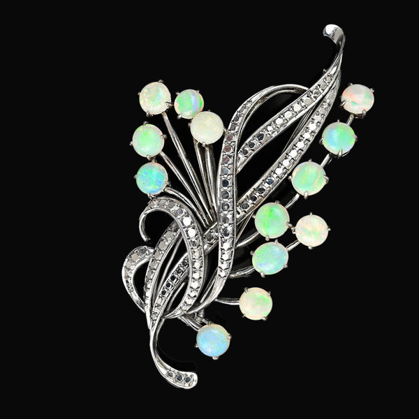 Art Deco Opal Brooch 9.5ct Floral Spray Antique Pin - Boylerpf