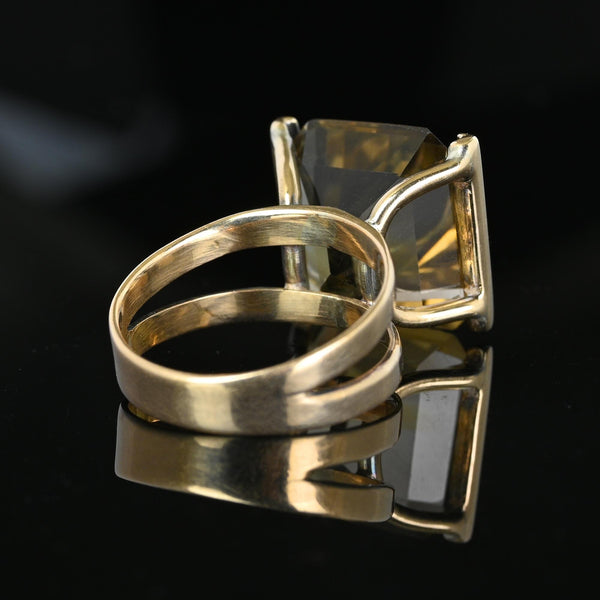 Vintage 14K Gold Step Cut 14.5 CTW Smoky Quartz Ring - Boylerpf