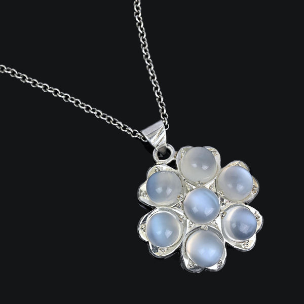 Vintage Sterling Silver Moonstone Pendant Blue Flash