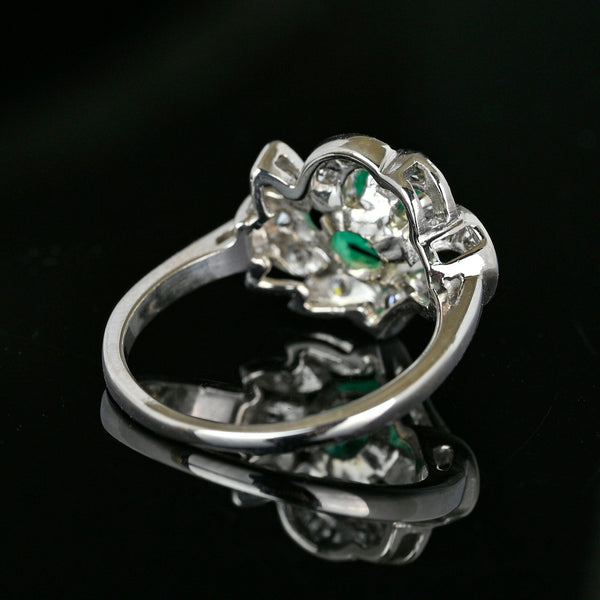 Art Deco 14K White Gold Diamond Emerald Ring - Boylerpf