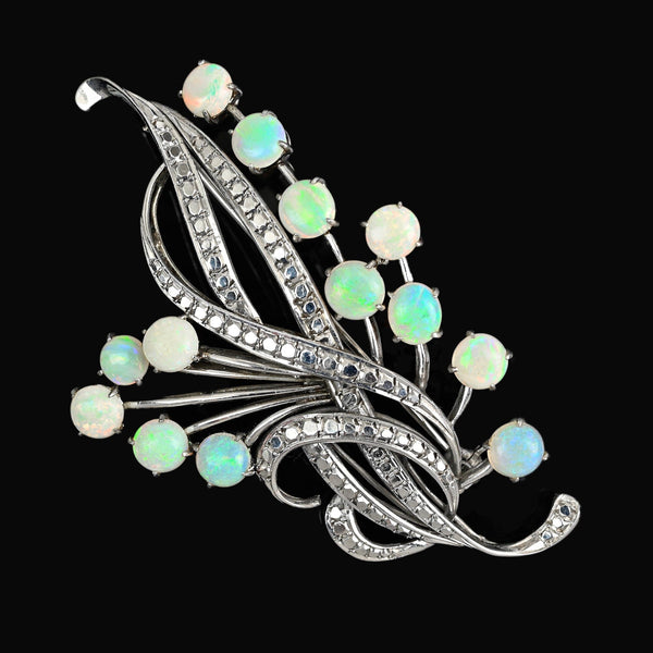 Art Deco Opal Brooch 9.5ct Floral Spray Antique Pin - Boylerpf