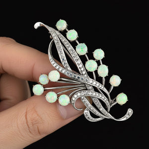 Art Deco Opal Brooch 9.5ct Floral Spray Antique Pin - Boylerpf