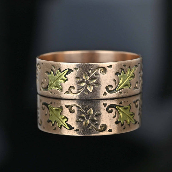 Antique Victorian 10K Rose Gold Oak Leaf Ring Band - Boylerpf