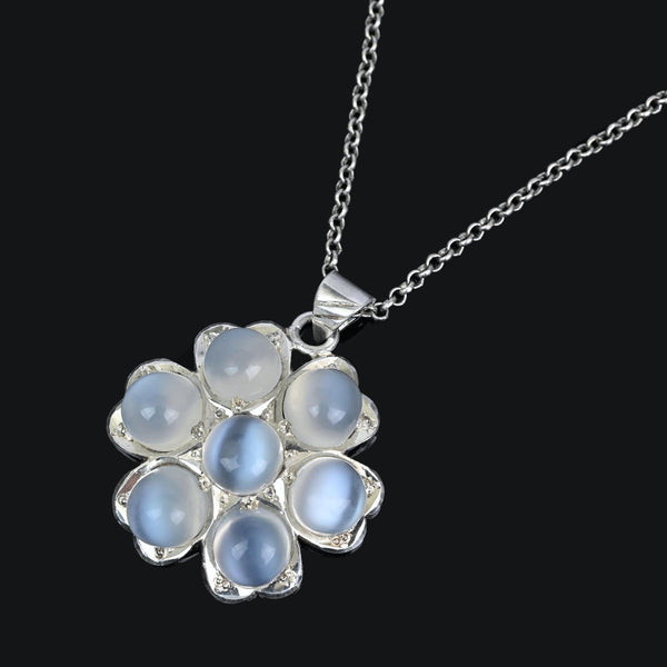 Vintage Sterling Silver Moonstone Pendant Blue Flash