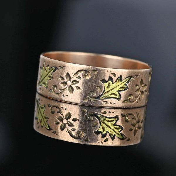 Antique Victorian 10K Rose Gold Oak Leaf Ring Band - Boylerpf