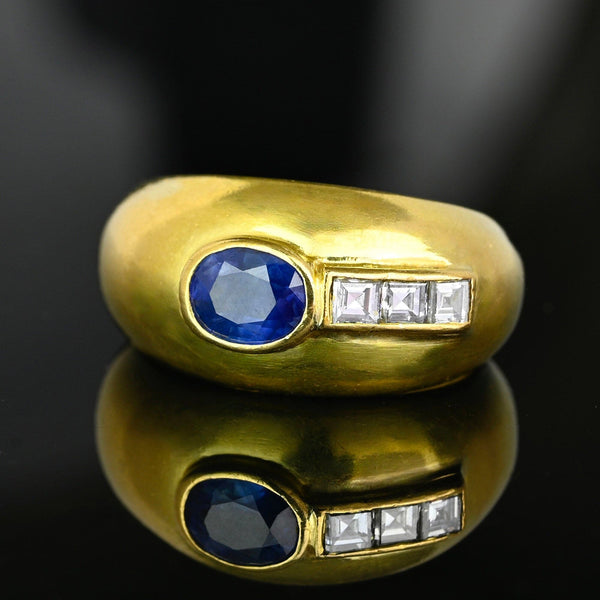Vintage 18K Gold Dome Diamond Sapphire Ring Band - Boylerpf