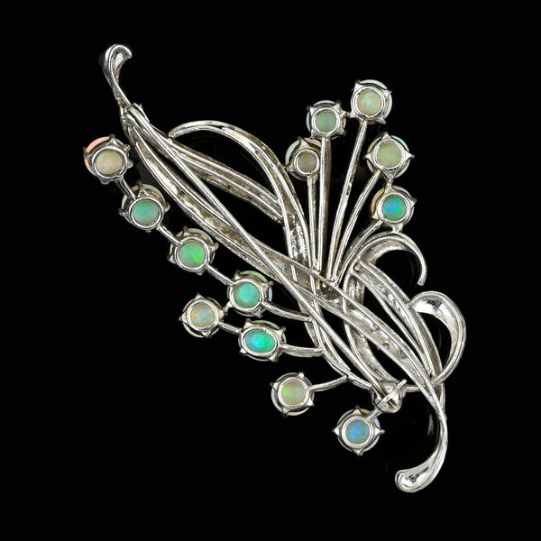 Art Deco Opal Brooch 9.5ct Floral Spray Antique Pin - Boylerpf