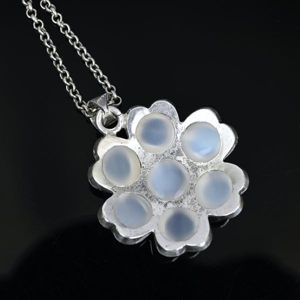 Vintage Sterling Silver Moonstone Pendant Blue Flash
