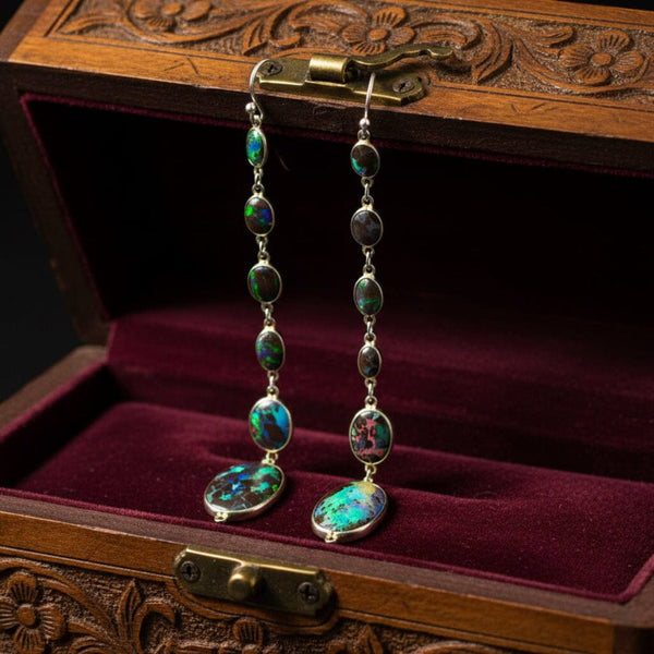 Australian Koroit Boulder Opal Chandelier Earrings Sterling - Boylerpf