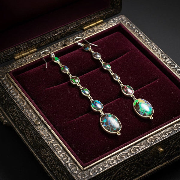 Australian Koroit Boulder Opal Chandelier Earrings Sterling - Boylerpf