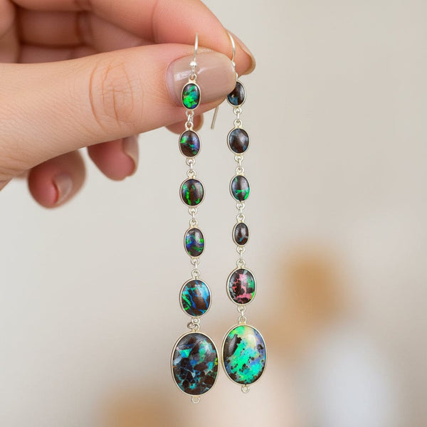 Australian Koroit Boulder Opal Chandelier Earrings Sterling - Boylerpf
