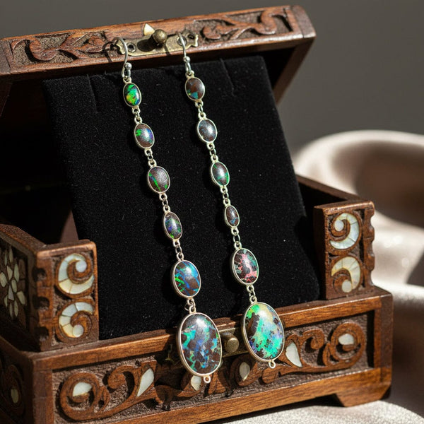 Australian Koroit Boulder Opal Chandelier Earrings Sterling - Boylerpf