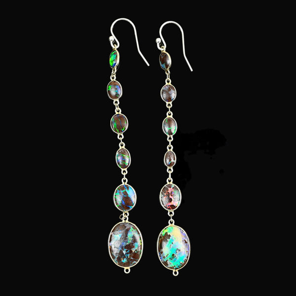 Australian Koroit Boulder Opal Chandelier Earrings Sterling - Boylerpf