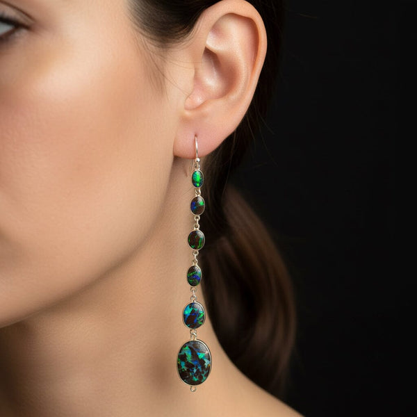 Australian Koroit Boulder Opal Chandelier Earrings Sterling - Boylerpf