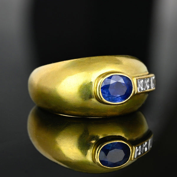Vintage 18K Gold Dome Diamond Sapphire Ring Band - Boylerpf