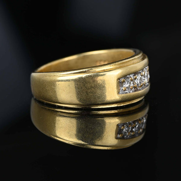 Heavy 14K Gold Wide Band Five Stone Diamond Ring Unisex - Boylerpf
