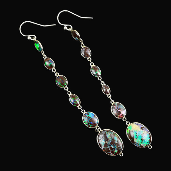 Australian Koroit Boulder Opal Chandelier Earrings Sterling - Boylerpf