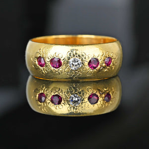 Antique 14K Gold Ruby Diamond Ring Wedding Band | Boylerpf