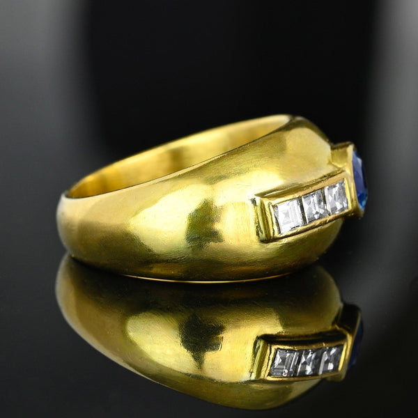 Vintage 18K Gold Dome Diamond Sapphire Ring Band - Boylerpf