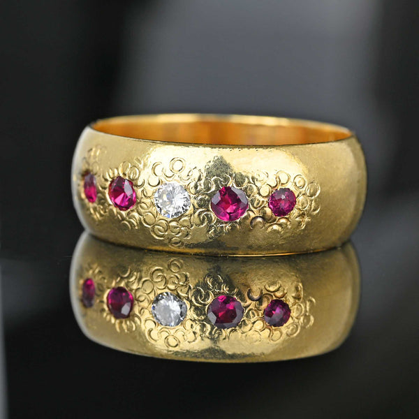 Antique 14K Gold Ruby Diamond Ring Wedding Band - Boylerpf