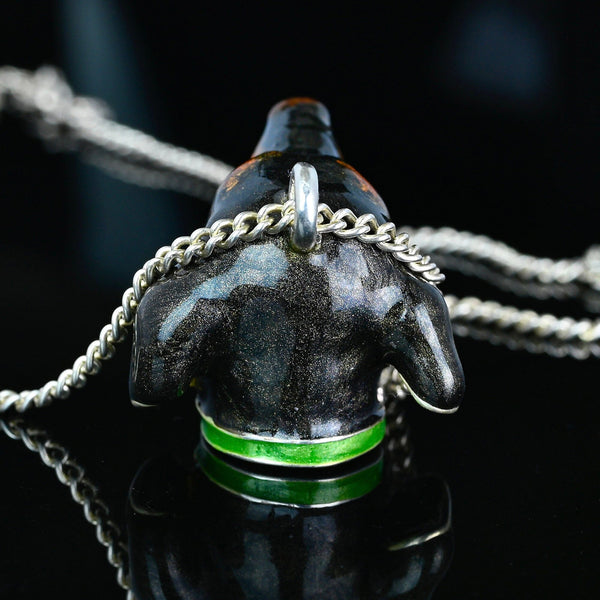 Heavy Solid Silver Dachshund Dog Enamel Pendant Necklace - Boylerpf