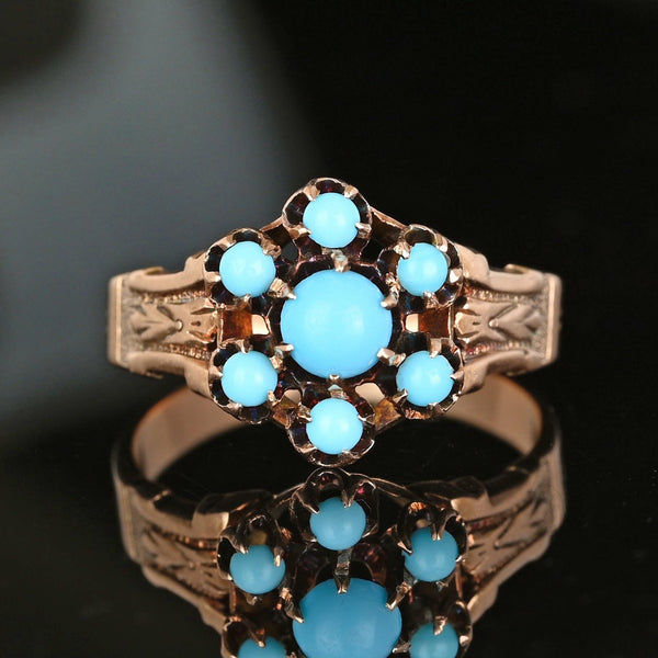Antique Victorian Engraved Gold Turquoise Cluster Ring - Boylerpf
