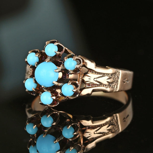Antique Victorian Engraved Gold Turquoise Cluster Ring - Boylerpf