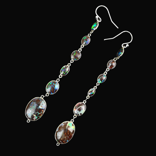 Australian Koroit Boulder Opal Chandelier Earrings Sterling - Boylerpf