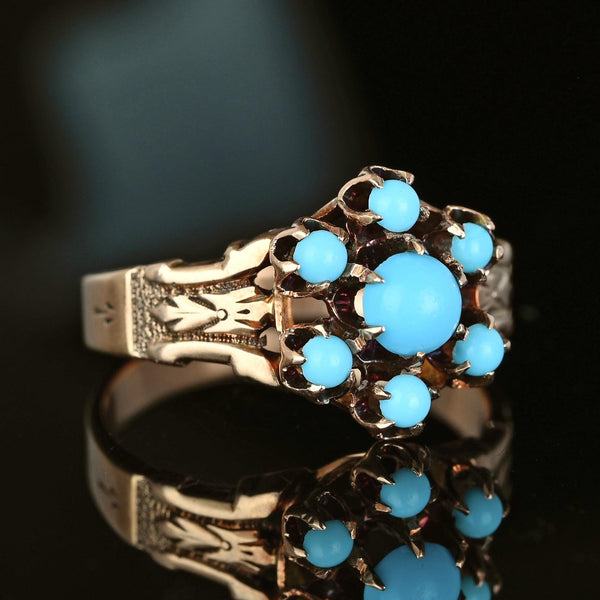 Antique Victorian Engraved Gold Turquoise Cluster Ring - Boylerpf