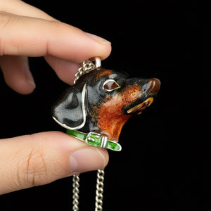 Heavy Solid Silver Dachshund Dog Enamel Pendant Necklace - Boylerpf