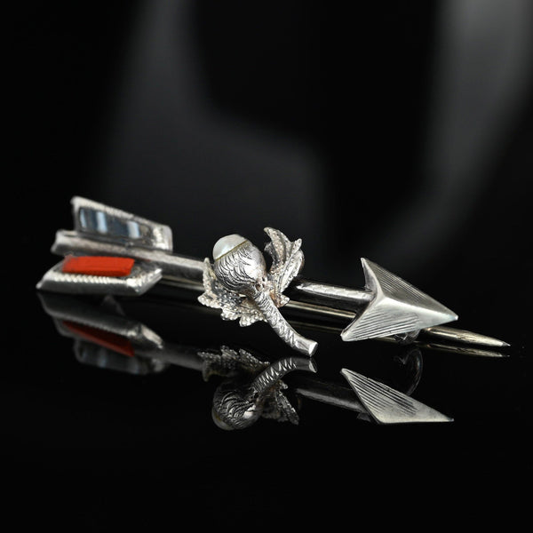 Antique Silver Scottish Agate Pearl Thistle Arrow Brooch