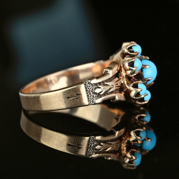 Antique Victorian Engraved Gold Turquoise Cluster Ring - Boylerpf