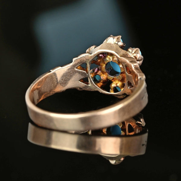 Antique Victorian Engraved Gold Turquoise Cluster Ring - Boylerpf