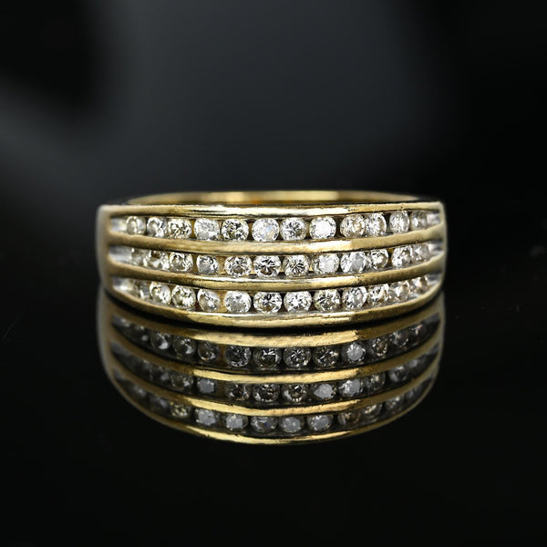 Vintage Wide Three Row Diamond Ring Band in 10K Gold - Boylerpf