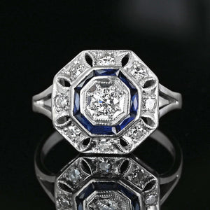 Art Deco Platinum Diamond Sapphire Target Ring - Boylerpf