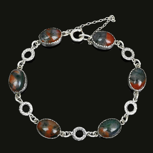 Arts & Crafts Sterling Silver Moss Agate Bracelet