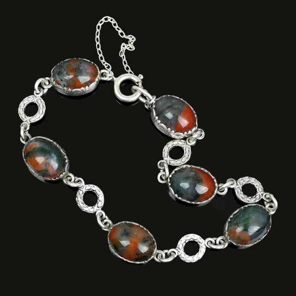 Arts & Crafts Sterling Silver Moss Agate Bracelet